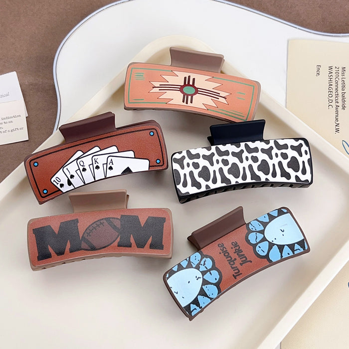 Wholesale Western Cowboy Style Retro Playing Card Hair Accessories Hairpin Leather Printed Shark Clip Grabber