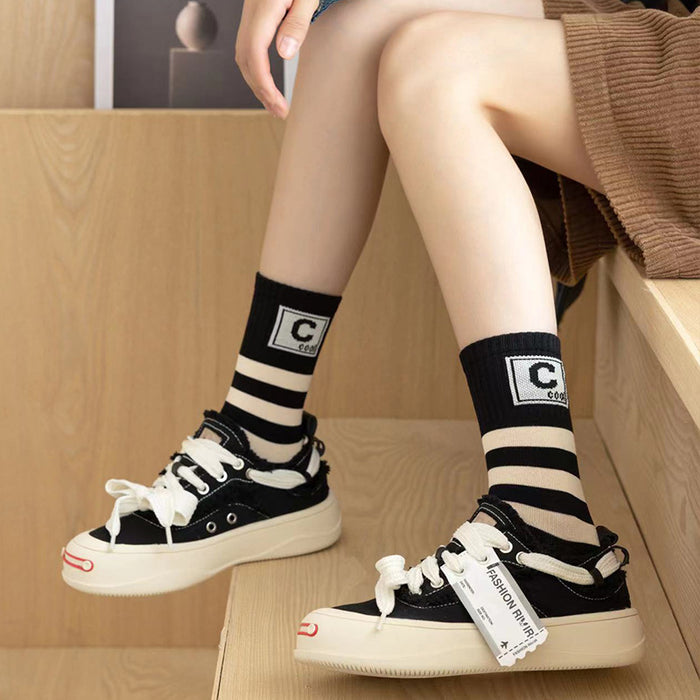 Wholesale Socks, women's mid tube socks, striped fashion, versatile, breathable long tube socks