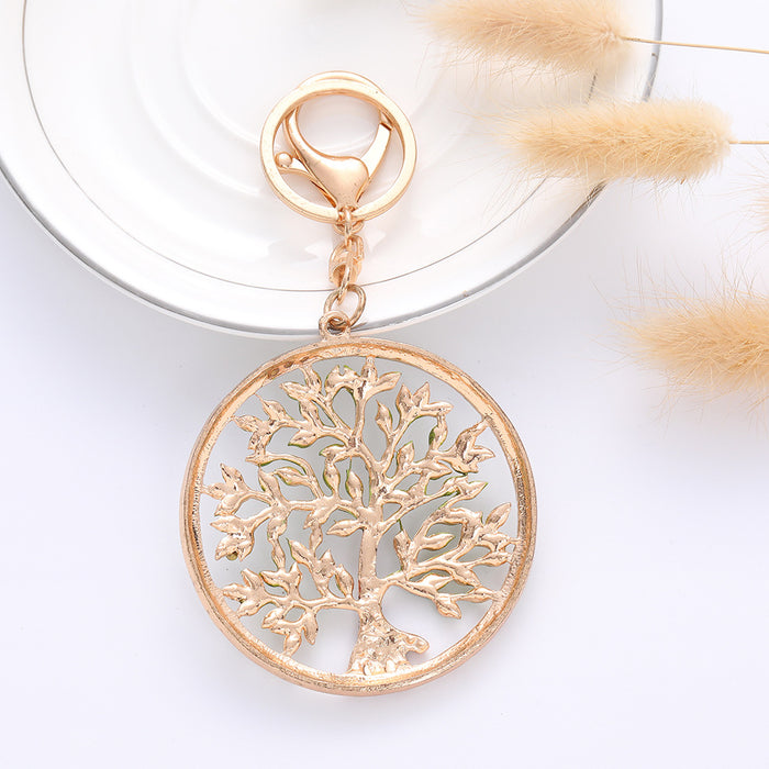 Wholesale Tree of Life Color Diamond Hollow Alloy Keychain JDC-KC-ChaoK051