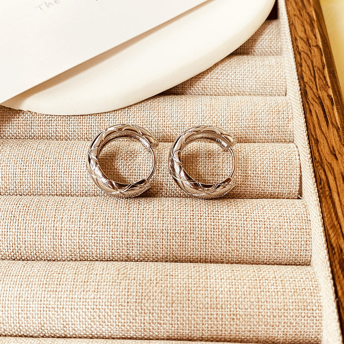 Wholesale Copper plated 18K gold rhombus pattern hoop earrings