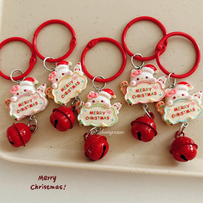 Wholesale Cartoon Cat Christmas Design Resin Keychain Bell Charm Cute Bag Charm Gift