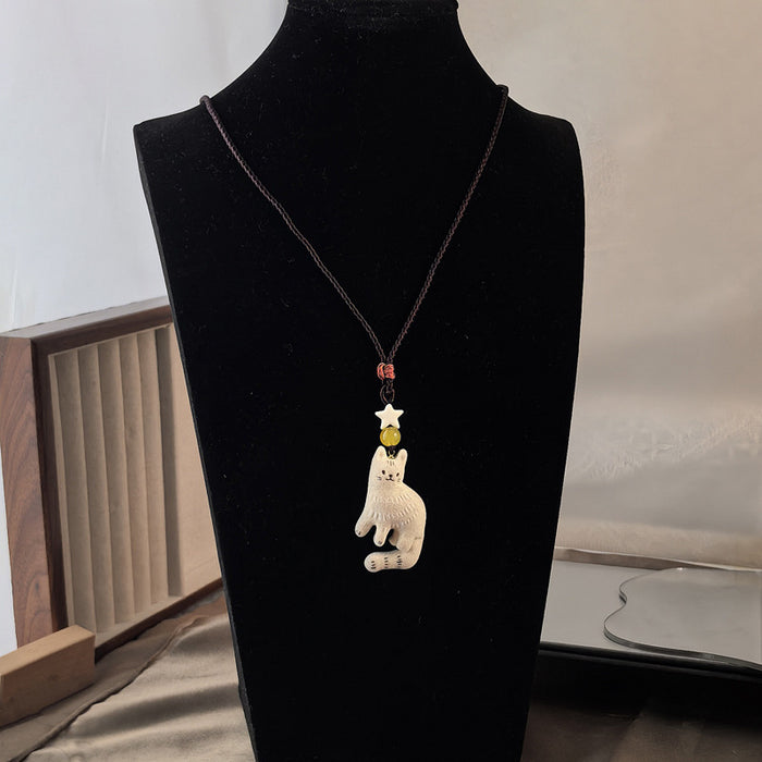 Wholesale Autumn and winter vintage necklace niche design sweater chain brown hand woven rope collarbone chain