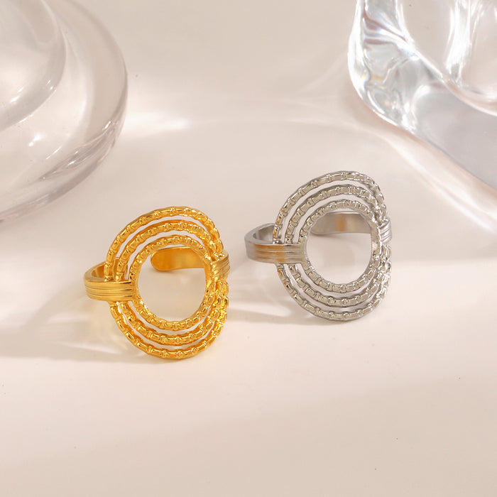 Wholesale Fashionable and popular stainless steel simple hollow circular ring, versatile and niche design sense