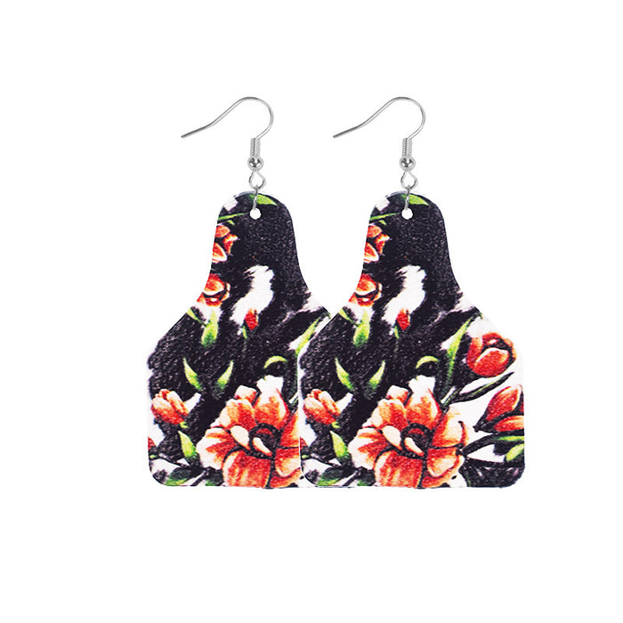 Wholesale Retro Western Cowboy Old Style Flower Bull Head Ethnic Style Print Women' s Leather Earrings