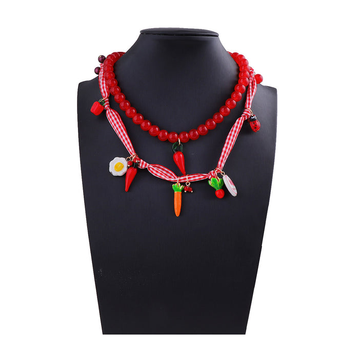 Wholesale beaded rope alloy glass three-dimensional fruit pendant necklace