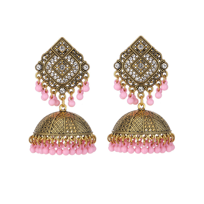 Wholesale vintage style pearl-studded rhinestone bell earrings with tassels