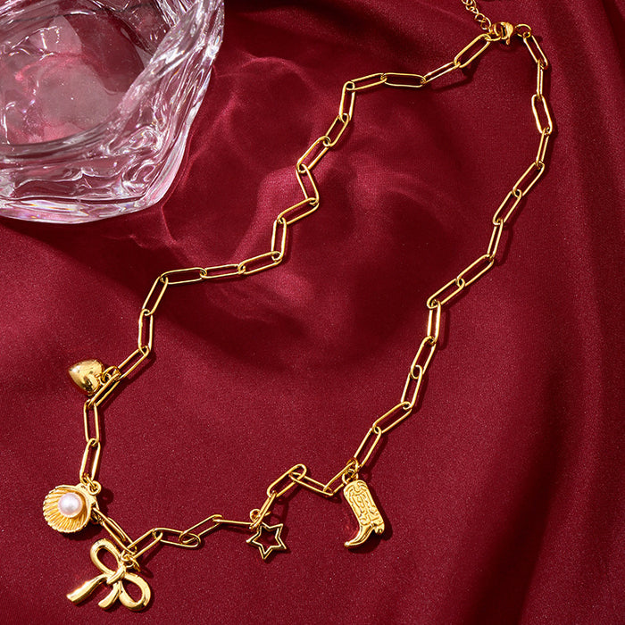 Wholesale Paperclip Bow Beach Charm Necklace