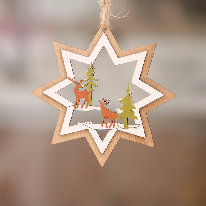 Wholesale Christmas decorations wooden Christmas laser hollow Christmas tree small pendant wooden five-pointed star Bell pendant gift