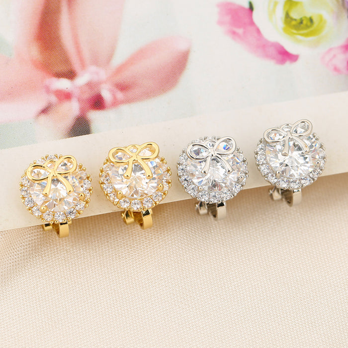 Wholesale Bow studded diamond earrings without ear holes, sparkling diamond temperament, ear clip earrings