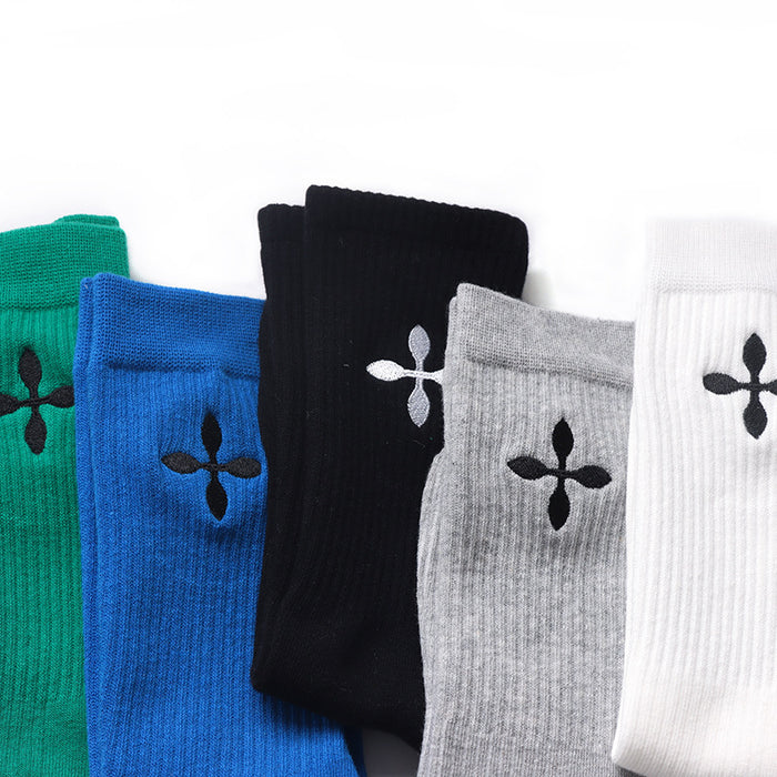 Wholesale Socks Embroidered Cross Skateboarding Socks Mid tube Sports Socks Trendy Neutral