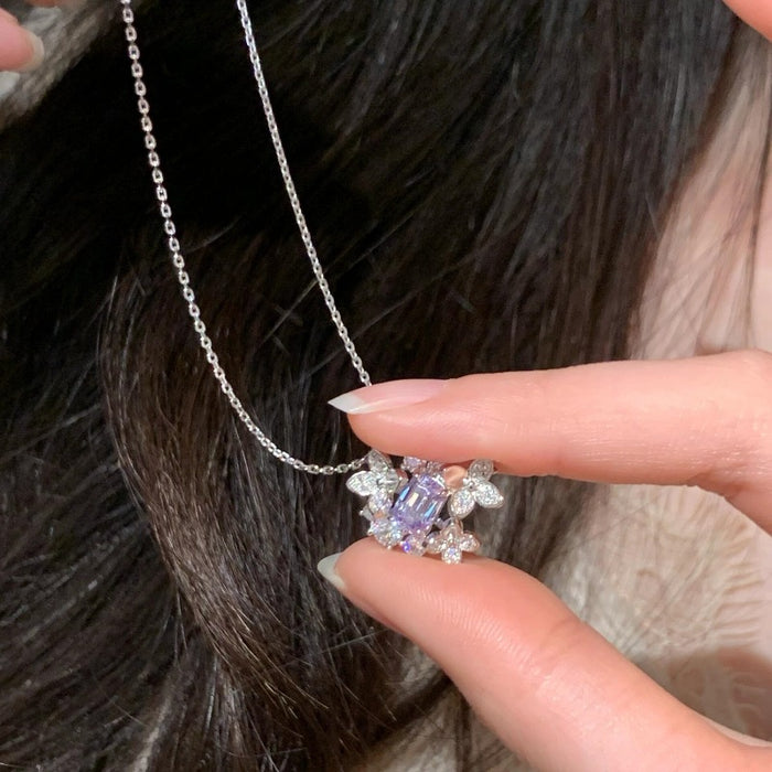 Wholesale Light luxury high-end purple diamond necklace with full diamond inlay, niche unique design, versatile temperament, collarbone chain