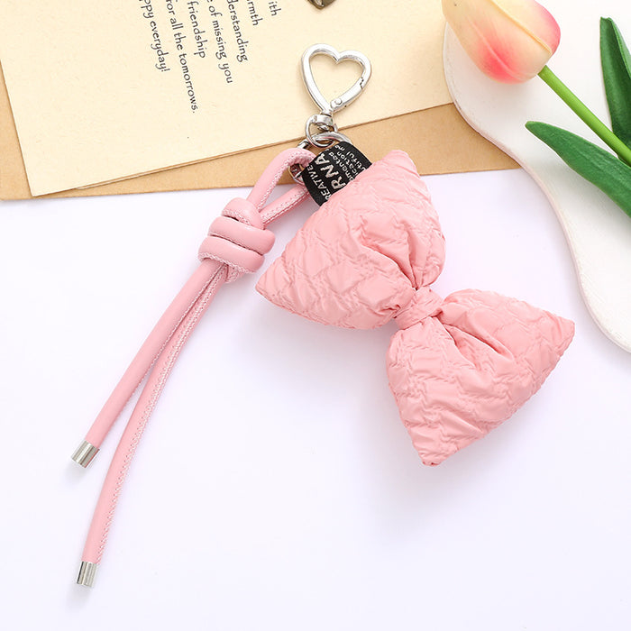 Wholesale Leather bow heart pendant luggage keychain lanyard accessories single buckle tassel pendant accessories