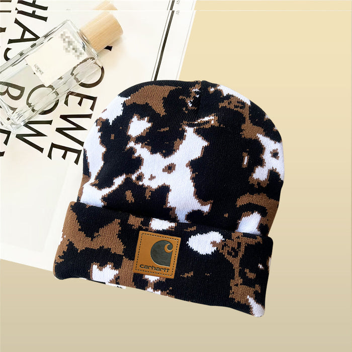 Wholesale Autumn and Winter Cow Pattern Jacquard Knitted Woolen Hat JDC-FH-Moxi003