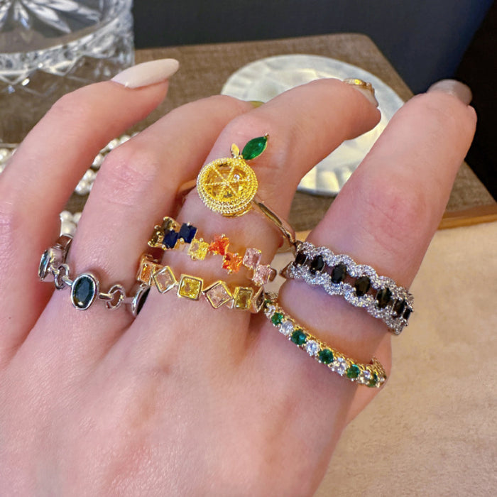 Wholesale Crystal Colored Diamond Black Olive  Dopamine Ring Women's Ring