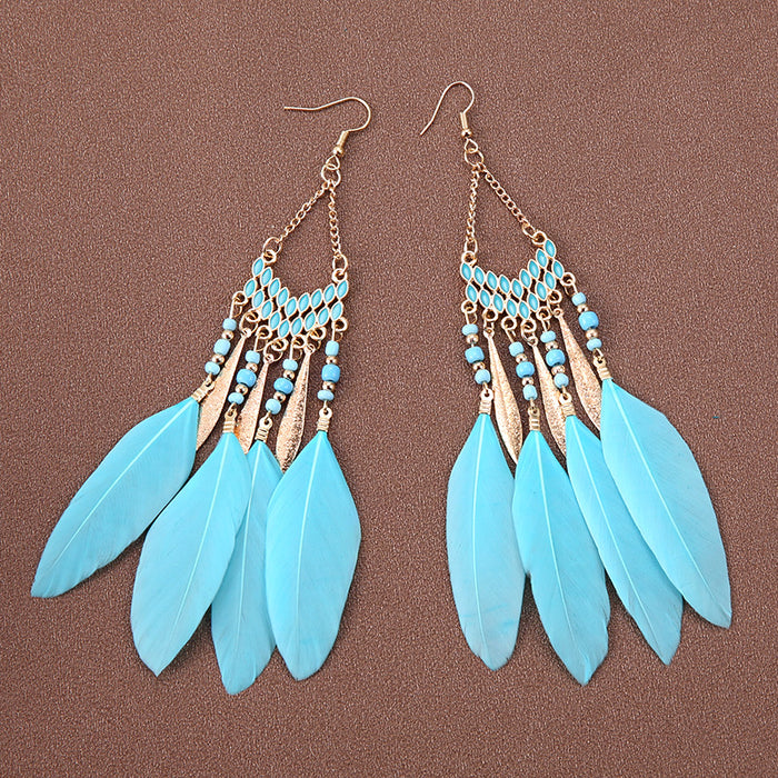 Wholesale Alloy Bohemian Feather Earrings JDC-ES-Gumi010