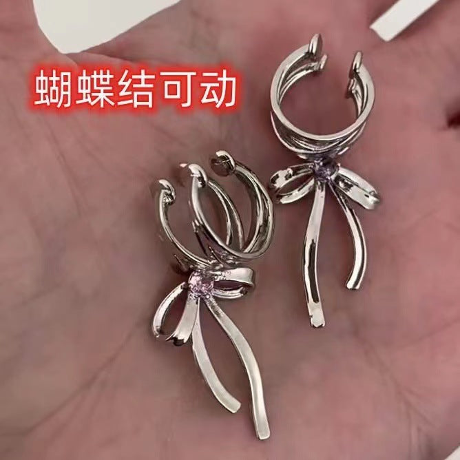 Wholesale Hollow Cross Ear Clip Cool Ballet Style Ribbon Bow Earrings