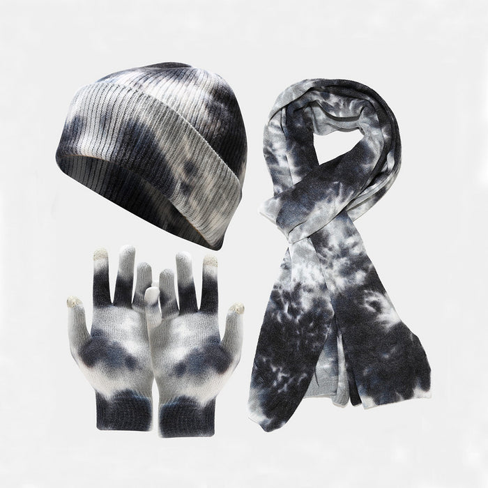 Wholesale Tie-dye knitted winter outdoor hat set for men and women.