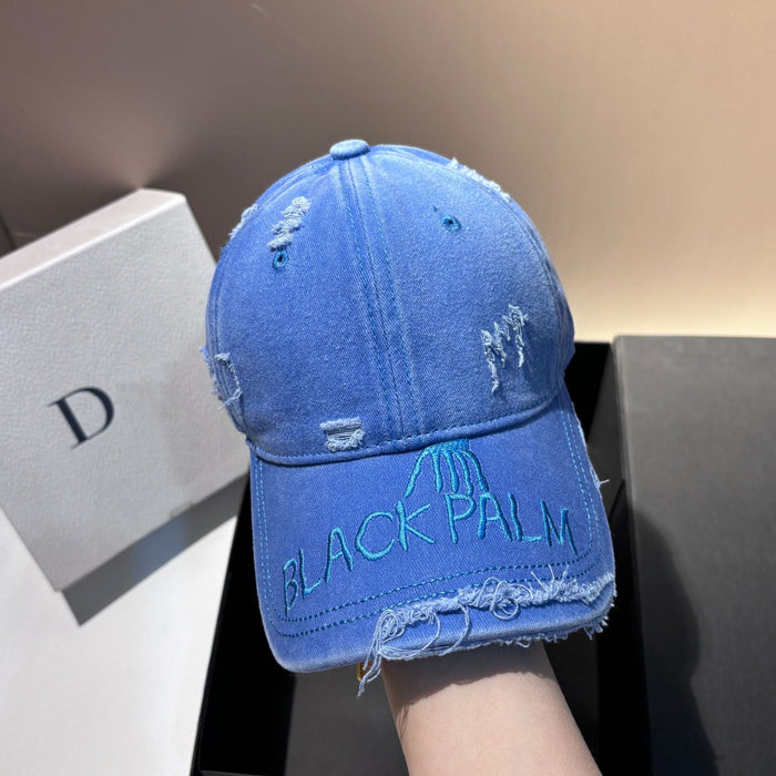 Wholesale Fashionable and personalized embroidered letter hole baseball cap, outdoor versatile, washed cotton denim gradient duckbill cap