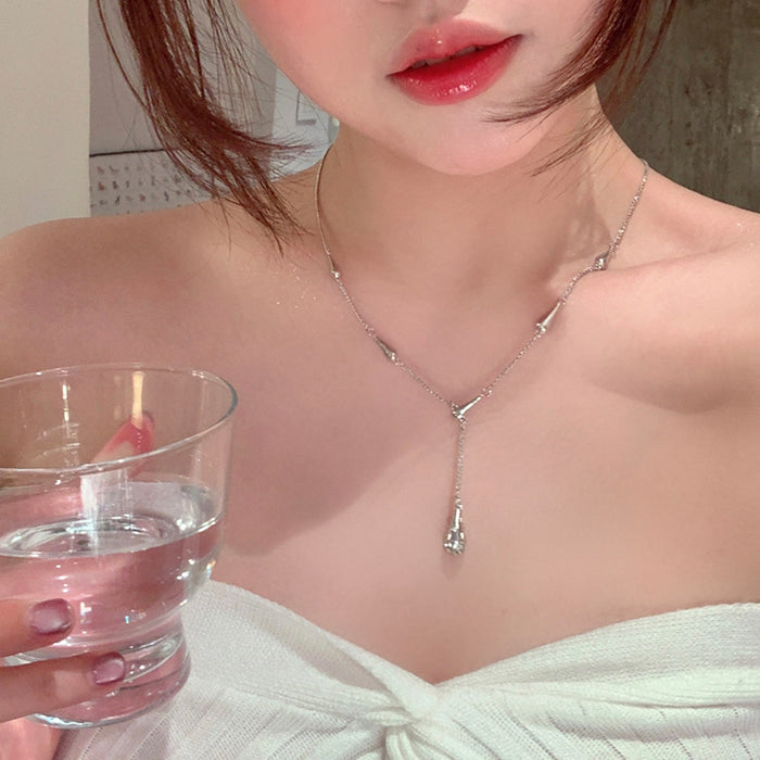 Wholesale New exquisite micro inlaid zircon water droplet pendant collarbone chain can be pulled, light luxury niche necklace with accessories