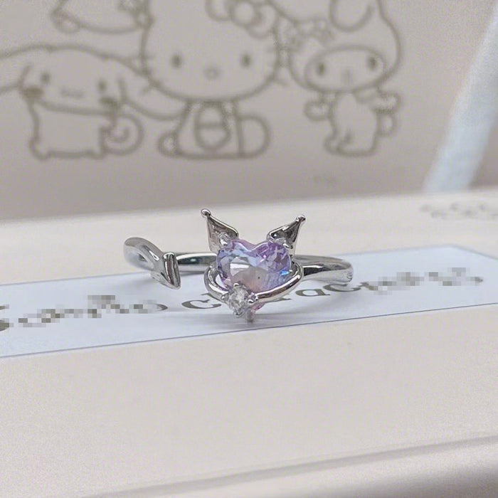 Wholesale Crystal Ring Women's Cartoon Niche High-end Heart Opening Ring