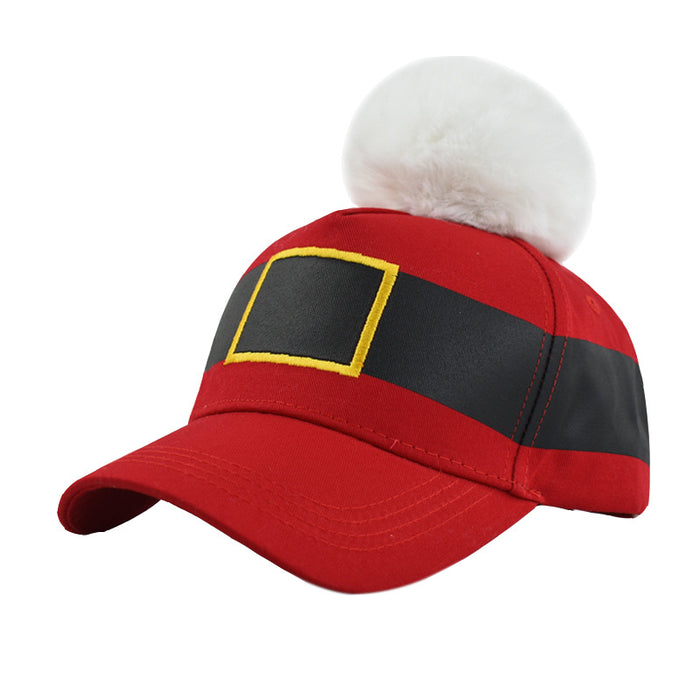 Wholesale White big fur ball Christmas cap winter Christmas belt pattern all-match baseball hat