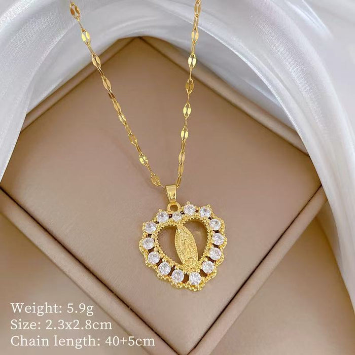 Wholesale A delicate and elegant bronze micro-set Madonna necklace with a vintage,  artistic style.