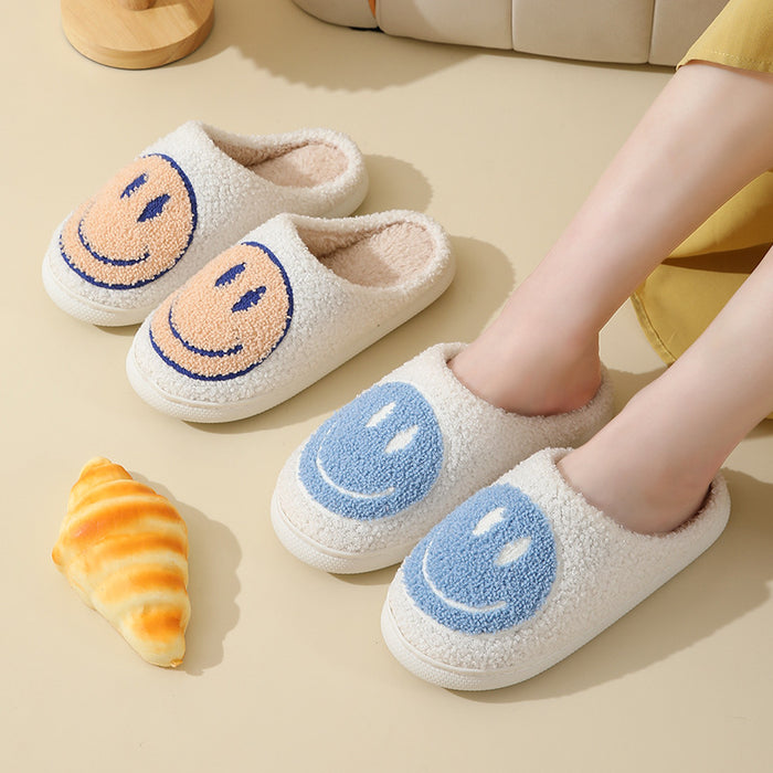 Wholesale Cute smiley face cotton slippers autumn and winter women' s indoor home non-slip plush slippers autumn and winter home