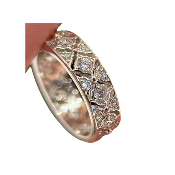Wholesale Pure silver light luxury diamond Grace carved hollow diamond ring with geometric diamond pattern and high carbon diamond ring, exquisite for women