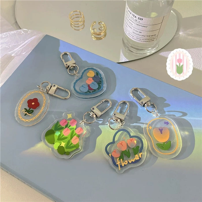 Wholesale Tulip Flower Fashion Personalized  Cute Keychain Decorative Small Pendant Card