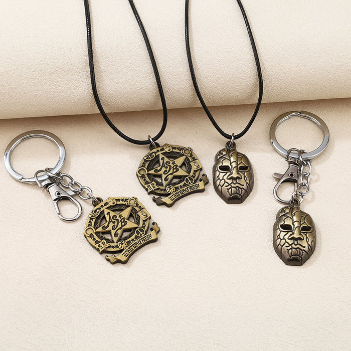 Wholesale Zinc alloy Kazi stone demon face necklace and pentagram keychain