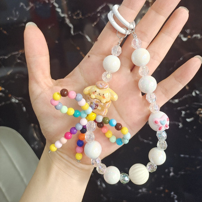 Wholesale Cartoon Cute Beaded Mobile Phone Chain Fashion Keychain Bow Bag Pendant