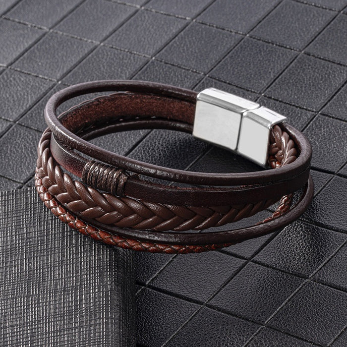 Wholesale Retro Leather Bracelet Fashion Simple Style Alloy Magnetic Buckle Hand-woven Men's Bracelet Personality Jewelry JDC-BT-XH009