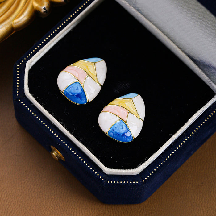 Wholesale Silver Needle Colored Drip Oil Earrings Geometric Earrings Commuting Sweet Earrings