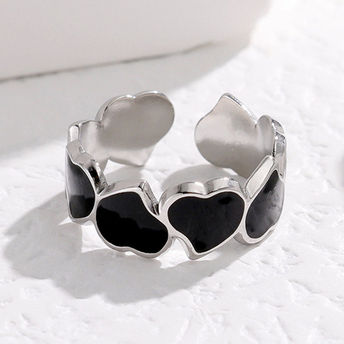 Wholesale Titanium steel drip-patterned heart-shaped adjustable ring for women