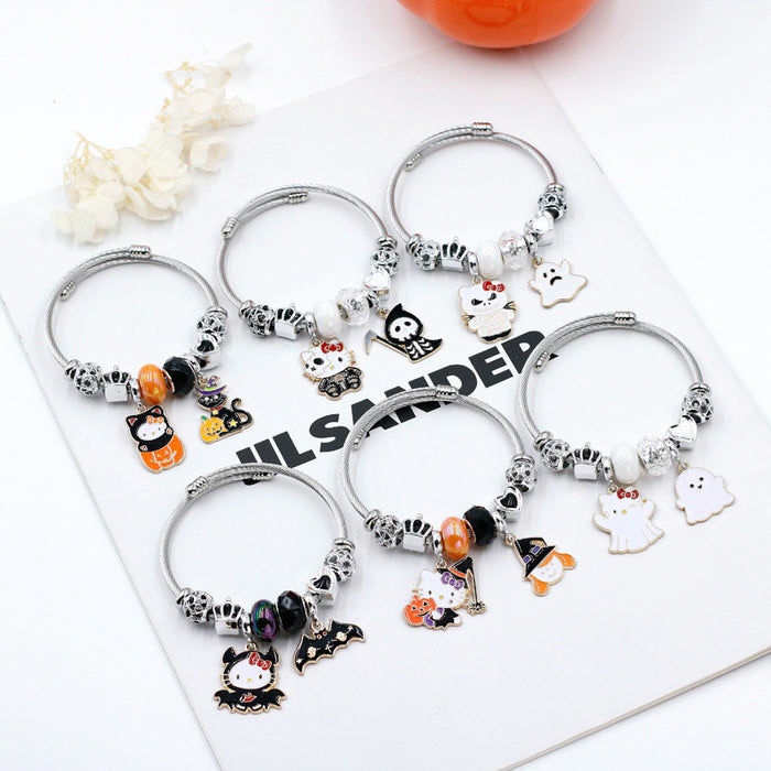 Wholesale Women' s Stainless Steel  Skull Ghost Beaded Bracelet MOQ≥2