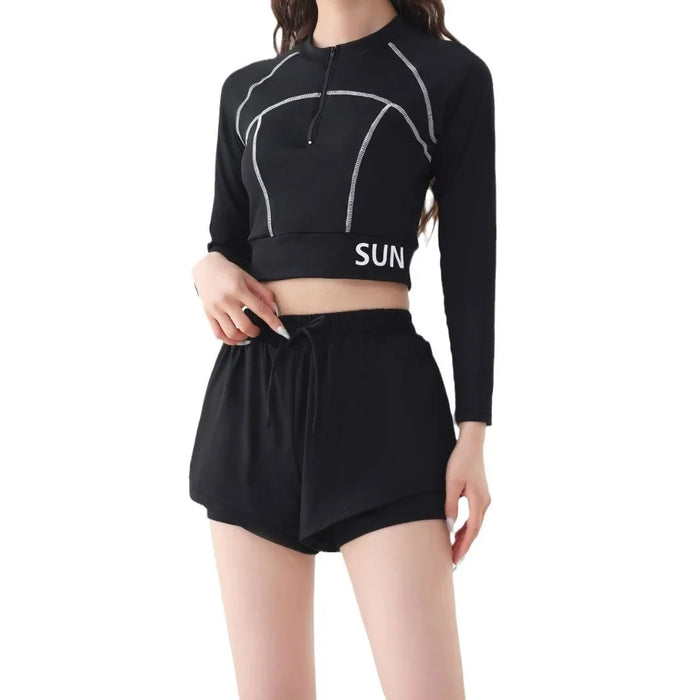 Wholesale New Long Sleeve Sunscreen Split Flat Corner Two Piece Sports Split Swimsuit