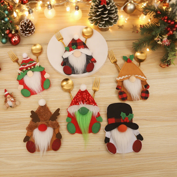 Wholesale Christmas decorations dwarf knife and fork set Old man tableware set doll knife and fork bag kitchen dress props