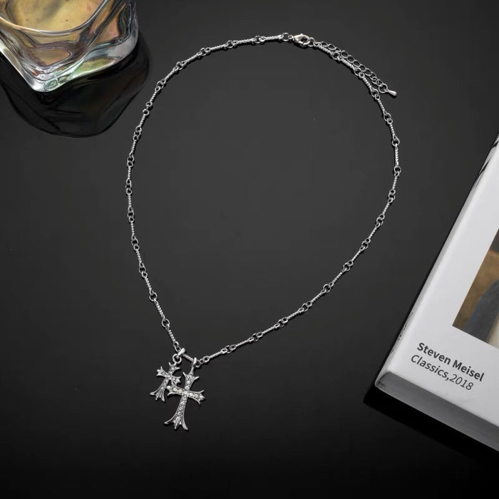 Wholesale Punk style full diamond cross long necklace, light luxury, high-end feeling, collarbone chain temperament, versatile accessories