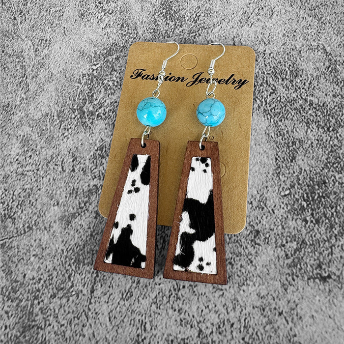 Wholesale Leather earrings vintage turquoise ing classic leopard print cowhide earrings