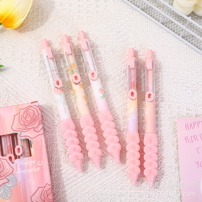 Wholesale 5pcs/set Steel Clip Pen Chandler Rose Gel Pen Quick-dry Brush Pen  Girl' s Heart Push Pen
