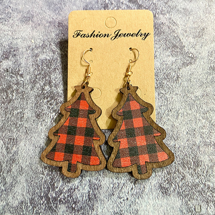 Wholesale  Christmas wooden earrings classic buffalo plaid retro holiday wooden earrings