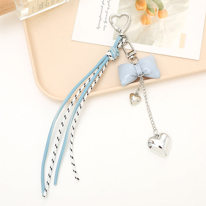 Wholesale Leather bow heart pendant luggage keychain lanyard accessories single buckle tassel pendant accessories