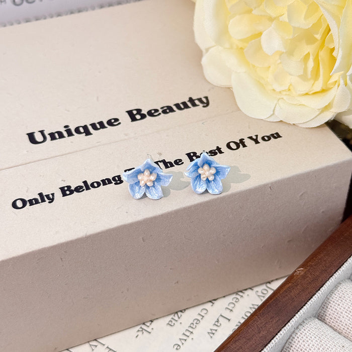Wholesale Blue flower earrings with exquisite temperament, compact and versatile earrings and earrings