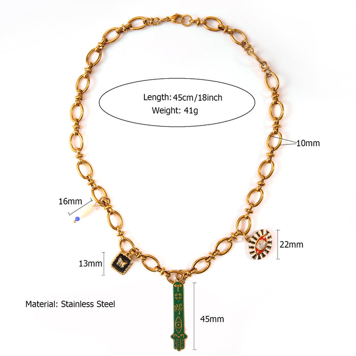 Wholesale Original Design Personalized Stainless Steel Necklace with Drip Oil Fish Eye Pendant Accessory