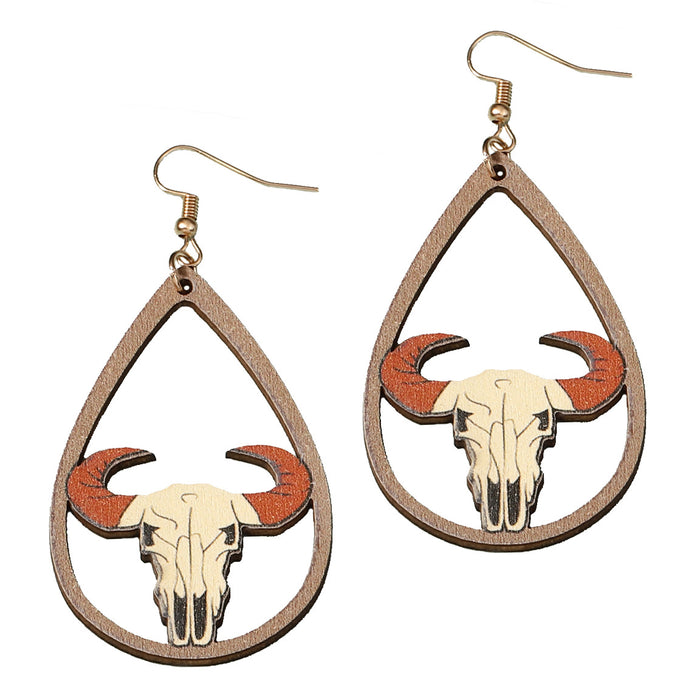 Wholesale cartoon Western Denim style cow head wooden painted earrings earrings