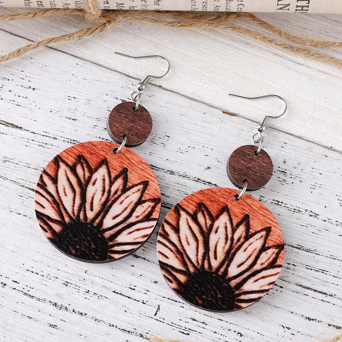 Wholesale Sunflower Round Piece ing Earrings