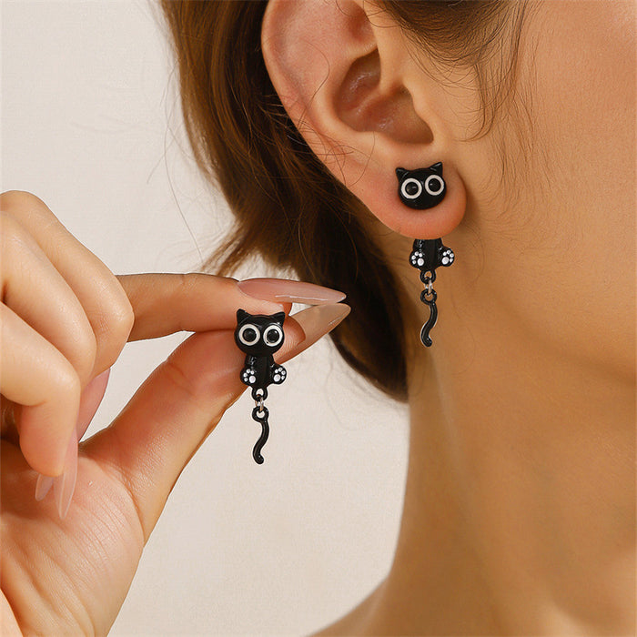 Wholesale Chic Black Cat Earrings - Cute Cartoon Kitten Fashion Jewelry Accessory MOQ≥2