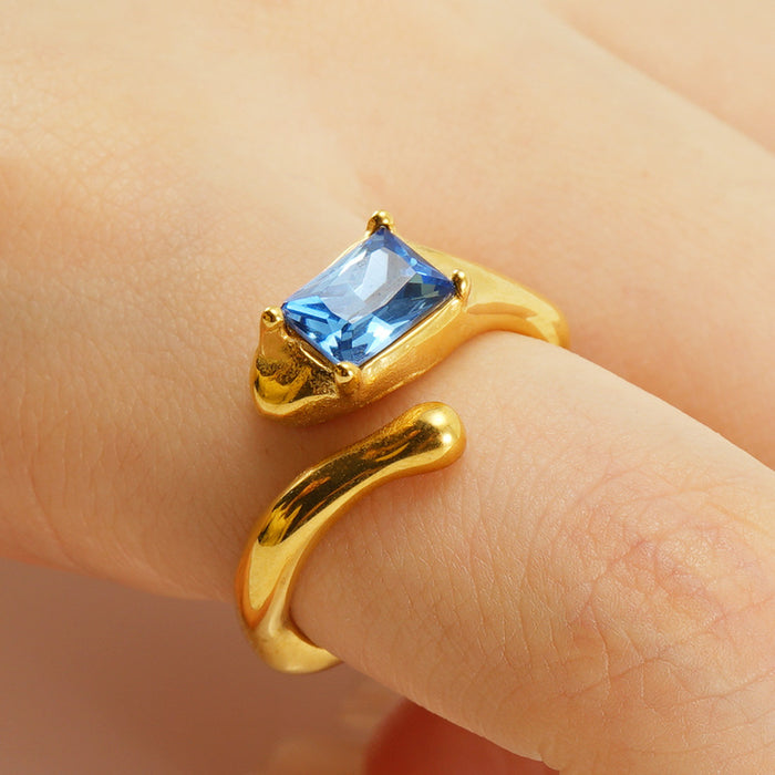 Wholesale Vintage titanium steel moonstone open adjustable ring