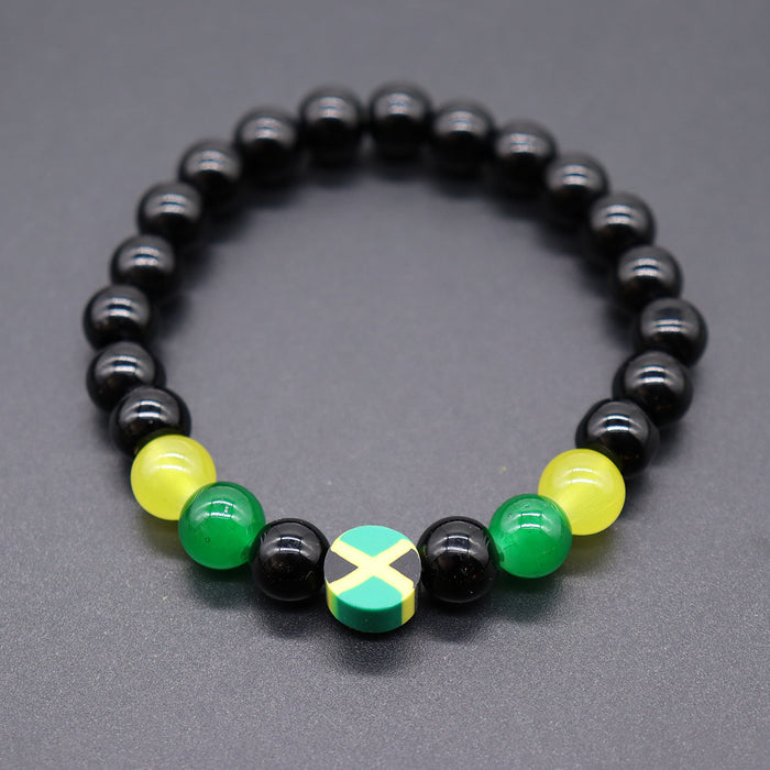 Wholesale Yellow Green Red Black Jamaica Stretch Bracelet Letter Resin Black Gallstone Wooden Beads Jamaica