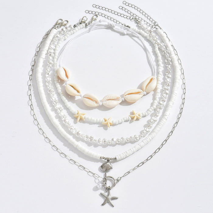 Wholesale Imitation Pearl Shell Starfish Necklace Set Stacked Clavicle Chain